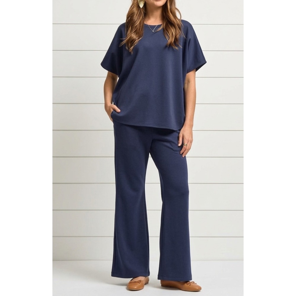Dear Scarlett MEDIUM Poncho Top Bell Bottom Travel Set Navy NWT Short Sleeve